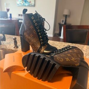 Louis Vuitton Women's Black and Brown Lace Up Boots